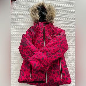 Kids Pink Leopard Print Jacket with Faux Fur Hood